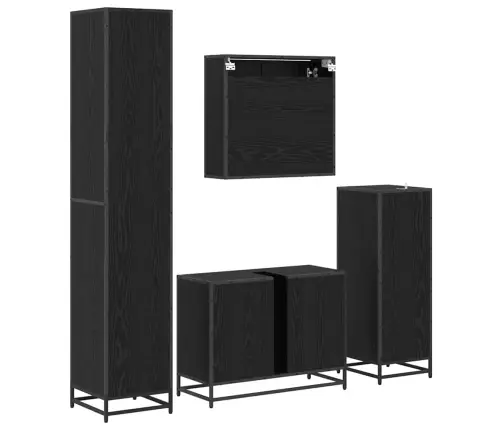 Vannas Istabas Mēbeļu Komplekts Ar Plauktu 4 Pcs Melns Ozolkoks Vidaxl