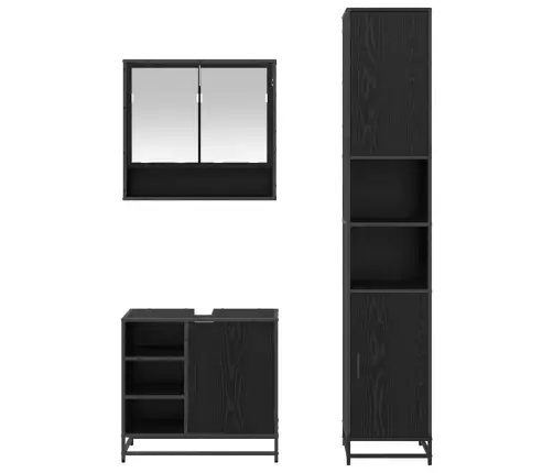 Vannas Istabas Mēbeļu Komplekts Ar Plauktu 3 Pcs Melns Ozolkoks Vidaxl