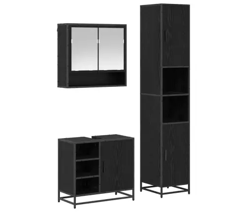 Vannas Istabas Mēbeļu Komplekts Ar Plauktu 3 Pcs Melns Ozolkoks Vidaxl