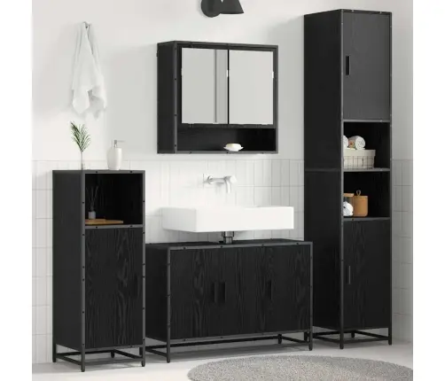 Vannas Istabas Mēbeļu Komplekts Ar Plauktu 4 Pcs Melns Ozolkoks Vidaxl