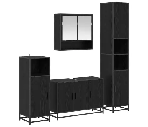 Vannas Istabas Mēbeļu Komplekts Ar Plauktu 4 Pcs Melns Ozolkoks Vidaxl
