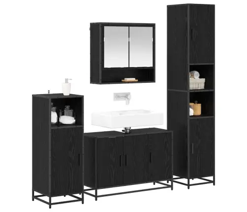 Vannas Istabas Mēbeļu Komplekts Ar Plauktu 4 Pcs Melns Ozolkoks Vidaxl