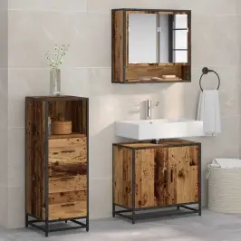 Vonios Baldų Rinkinys 3 Pcs Senovinis Medis Apdirbta Mediena