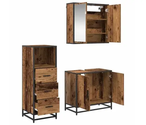 Vannitoa Mööbleset 3 Pcs Vana Puit 65 X 33 X 60 Cm Tehispuit Vannitoa Mööbleset 3 Pcs Vana Puit 65 X 33 X 60 Cm Tehispuit