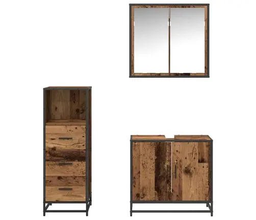 Vannitoa Mööbleset 3 Pcs Vana Puit 65 X 33 X 60 Cm Tehispuit Vannitoa Mööbleset 3 Pcs Vana Puit 65 X 33 X 60 Cm Tehispuit