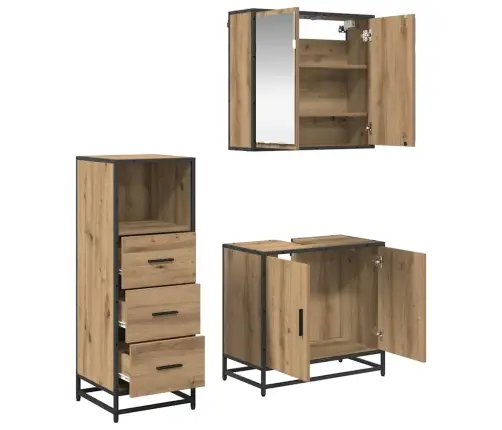 Vonios Baldų Rinkinys 3 Pcs Artisano Ąžuolo Apdirbta Mediena