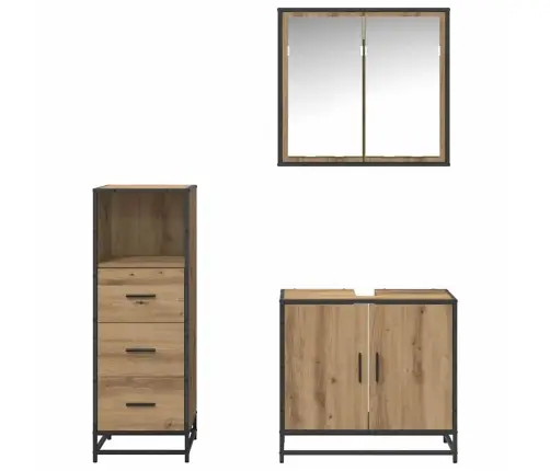 Vonios Baldų Rinkinys 3 Pcs Artisano Ąžuolo Apdirbta Mediena