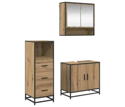 Vonios Baldų Rinkinys 3 Pcs Artisano Ąžuolo Apdirbta Mediena