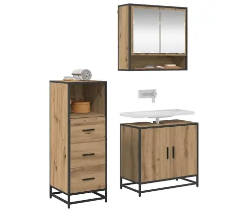 Vonios Baldų Rinkinys 3 Pcs Artisano Ąžuolo Apdirbta Mediena