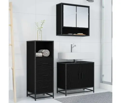 Vannitoa Mööbleset Sahtliga Riiuliga 3 Pcs Must Tamm Tehispuit