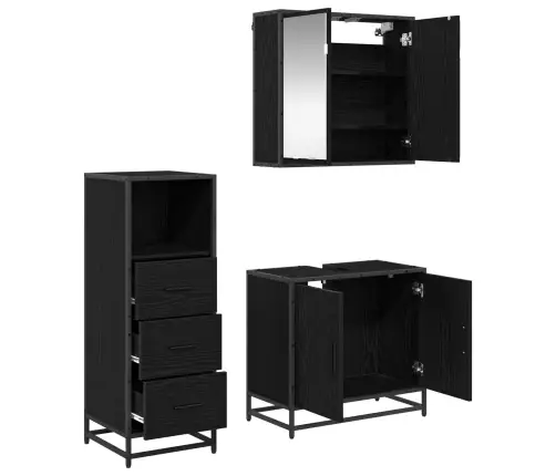 Vannitoa Mööbleset Sahtliga Riiuliga 3 Pcs Must Tamm Tehispuit