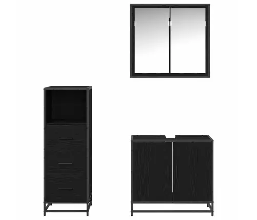 Vonios Baldų Rinkinys 3 Pcs Juoda Ąžuolo 65 X 33 X 60 Cm