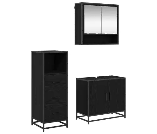 Vannitoa Mööbleset Sahtliga Riiuliga 3 Pcs Must Tamm Tehispuit