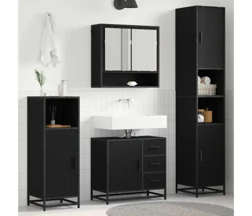 Vannas Istabas Mēbeļu Komplekts Ar Atvilktni 4 Pcs Melns Ozols Vidaxl