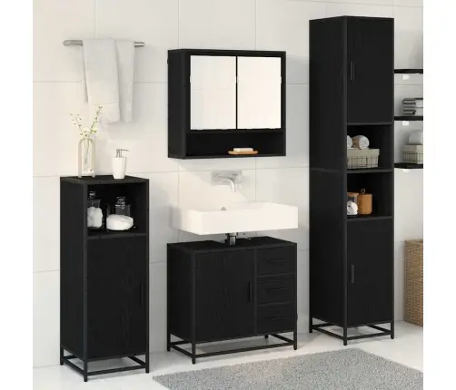 Vannas Istabas Mēbeļu Komplekts Ar Atvilktni 4 Pcs Melns Ozols Vidaxl