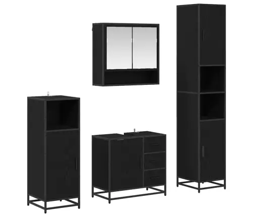 Vannas Istabas Mēbeļu Komplekts Ar Atvilktni 4 Pcs Melns Ozols Vidaxl