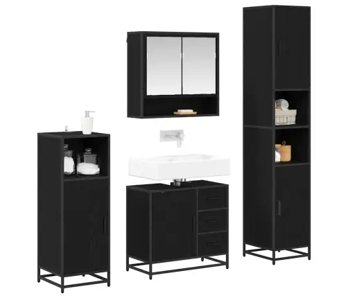 Vannas Istabas Mēbeļu Komplekts Ar Atvilktni 4 Pcs Melns Ozols Vidaxl