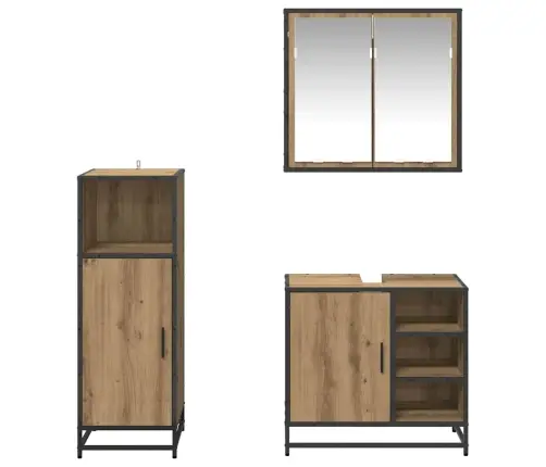 Vonios Baldų Rinkinys 3 Pcs Artisano Ąžuolo Apdirbta Mediena