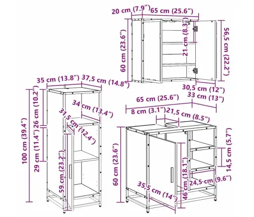 Vonios Baldų Rinkinys 3 Pcs Artisano Ąžuolo Apdirbta Mediena