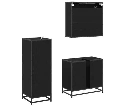 Vonios Baldų Rinkinys 3 Pcs Juodas Ąžuolas Apdirbta Mediena