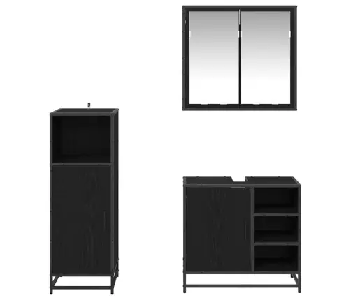 Vonios Baldų Rinkinys 3 Pcs Juodas Ąžuolas Apdirbta Mediena
