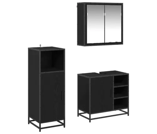 Vonios Baldų Rinkinys 3 Pcs Juodas Ąžuolas Apdirbta Mediena