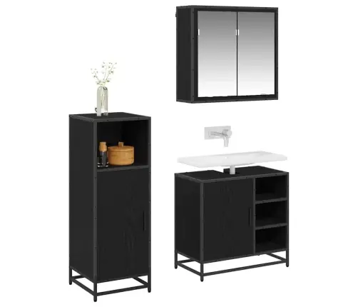 Vonios Baldų Rinkinys 3 Pcs Juodas Ąžuolas Apdirbta Mediena