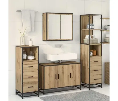 Vonios Baldų Rinkinys 3 Pcs Artisano Ąžuolo Apdirbta Mediena