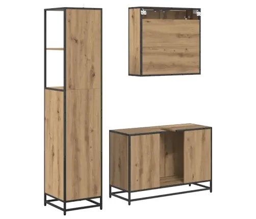 Vonios Baldų Rinkinys 3 Pcs Artisano Ąžuolo Apdirbta Mediena