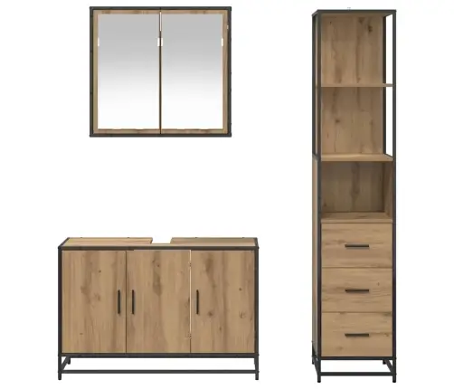 Vonios Baldų Rinkinys 3 Pcs Artisano Ąžuolo Apdirbta Mediena