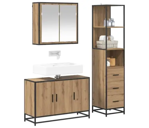 Vonios Baldų Rinkinys 3 Pcs Artisano Ąžuolo Apdirbta Mediena