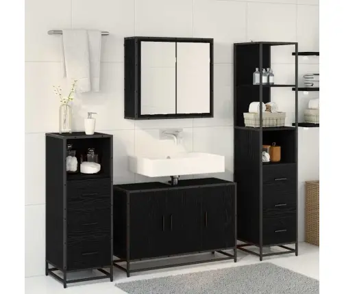 Vannas Istabas Mēbeļu Komplekts Ar Atvilktni 3 Pcs Melns Ozols Vidaxl