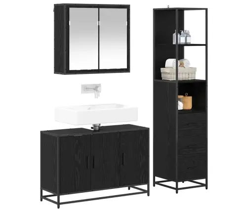Vannas Istabas Mēbeļu Komplekts Ar Atvilktni 3 Pcs Melns Ozols Vidaxl