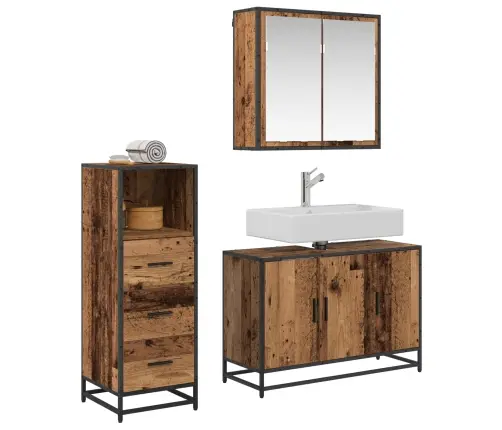 Vannas Istabas Mēbeļu Komplekts 3 Pcs Vecs Koks 90 X 33 X 60 Cm Vidaxl