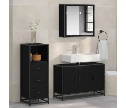 Vannas Istabas Mēbeļu Komplekts Ar Atvilktni 3 Pcs Melns Ozols Vidaxl