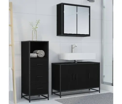 Vannas Istabas Mēbeļu Komplekts Ar Atvilktni 3 Pcs Melns Ozols Vidaxl