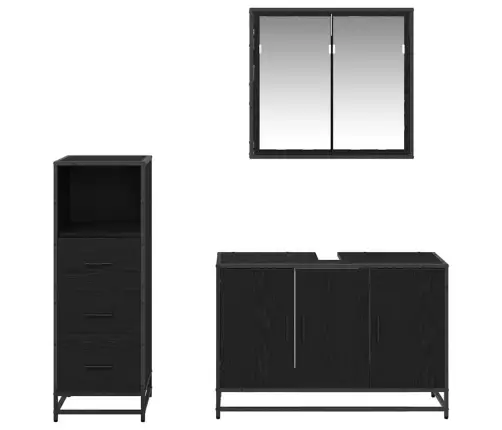 Vannas Istabas Mēbeļu Komplekts Ar Atvilktni 3 Pcs Melns Ozols Vidaxl