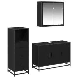Vannitoa Mööbleset 3 Pcs Must Tamm 90 X 33 X 60 Cm Tehispuit