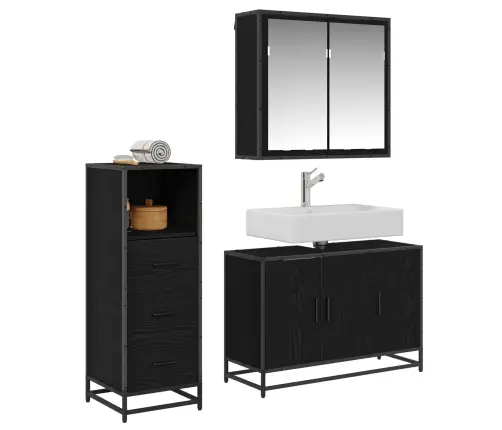 Vannas Istabas Mēbeļu Komplekts Ar Atvilktni 3 Pcs Melns Ozols Vidaxl
