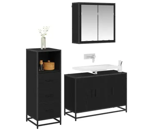 Vannas Istabas Mēbeļu Komplekts Ar Atvilktni 3 Pcs Melns Ozols Vidaxl