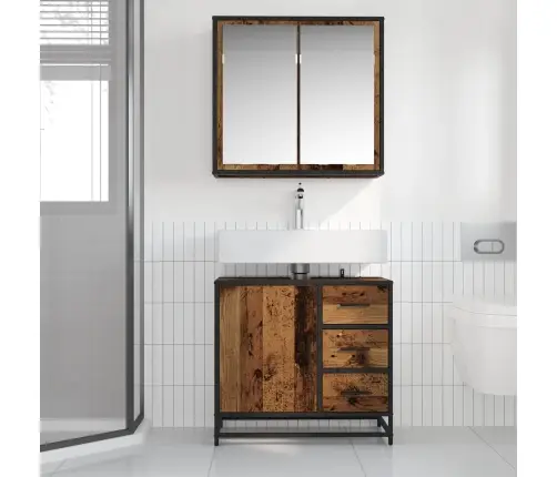 Vannitoa Mööbleset Riiuliga Uksega 2 Pcs Vana Puit Tehispuit