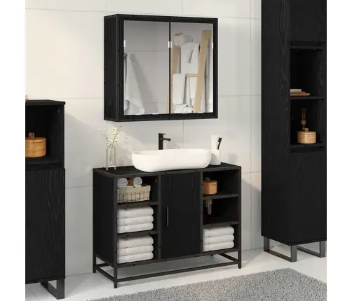 Vannas Istabas Mēbeļu Komplekts Ar Durvīm 2 Pcs Melns Ozols Vidaxl