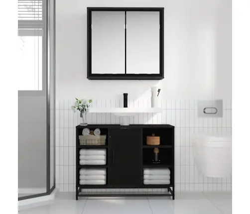 Vannas Istabas Mēbeļu Komplekts Ar Durvīm 2 Pcs Melns Ozols Vidaxl