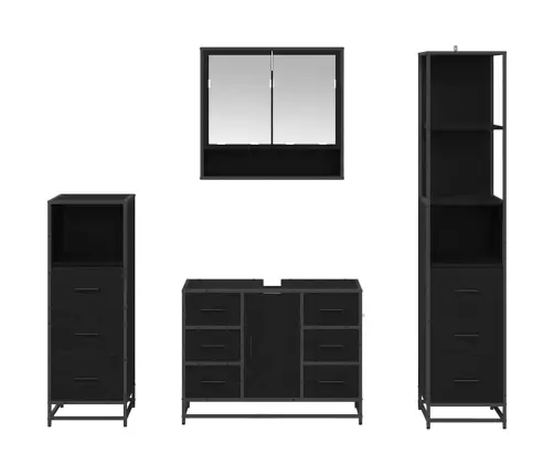 Vonios Baldų Rinkinys 4 Pcs Juoda Ąžuolo 80 X 33 X 60 Cm