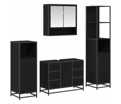 Vonios Baldų Rinkinys 4 Pcs Juoda Ąžuolo 80 X 33 X 60 Cm