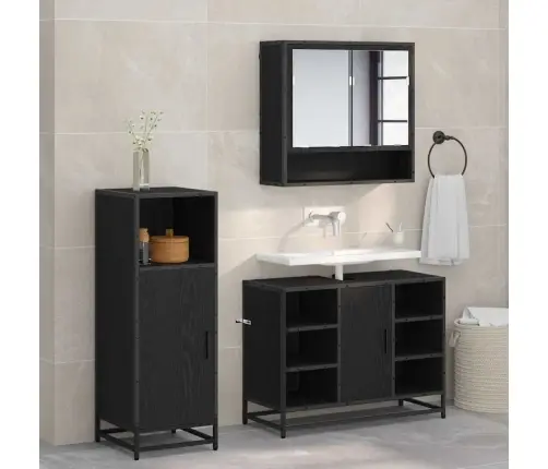 Vannitoa Mööbleset Riiuliga Uksega 3 Pcs Must Tamm Tehispuit