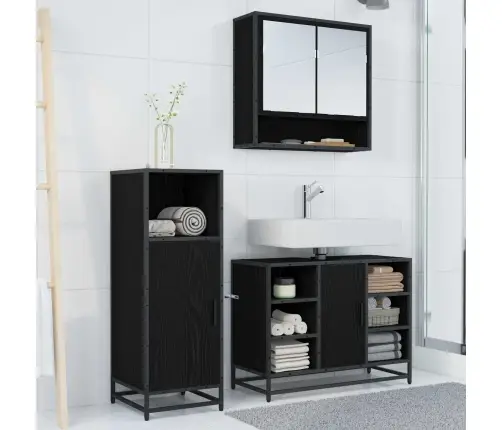 Vannitoa Mööbleset Riiuliga Uksega 3 Pcs Must Tamm Tehispuit