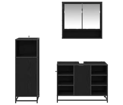 Vannitoa Mööbleset Riiuliga Uksega 3 Pcs Must Tamm Tehispuit