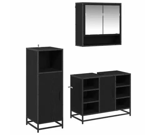 Vannitoa Mööbleset Riiuliga Uksega 3 Pcs Must Tamm Tehispuit