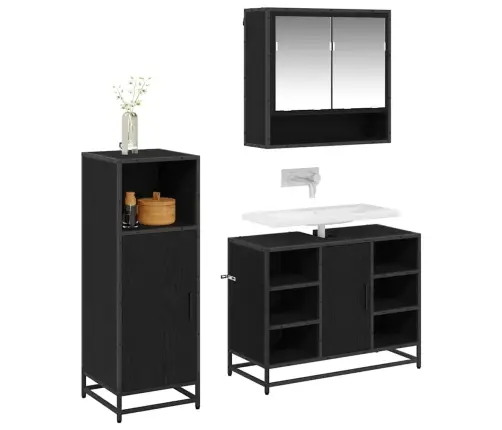 Vannitoa Mööbleset Riiuliga Uksega 3 Pcs Must Tamm Tehispuit